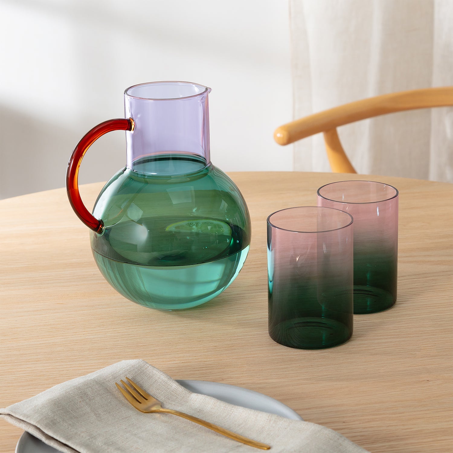 Gradient Glass, Set of 2, Teal/Lilac