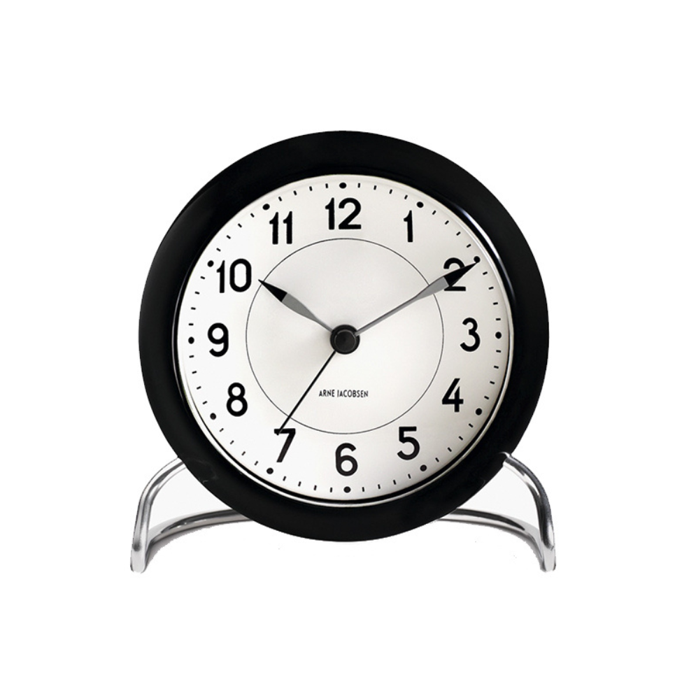 Arne Jacobsen Station Table Alarm Clock, Black/Black