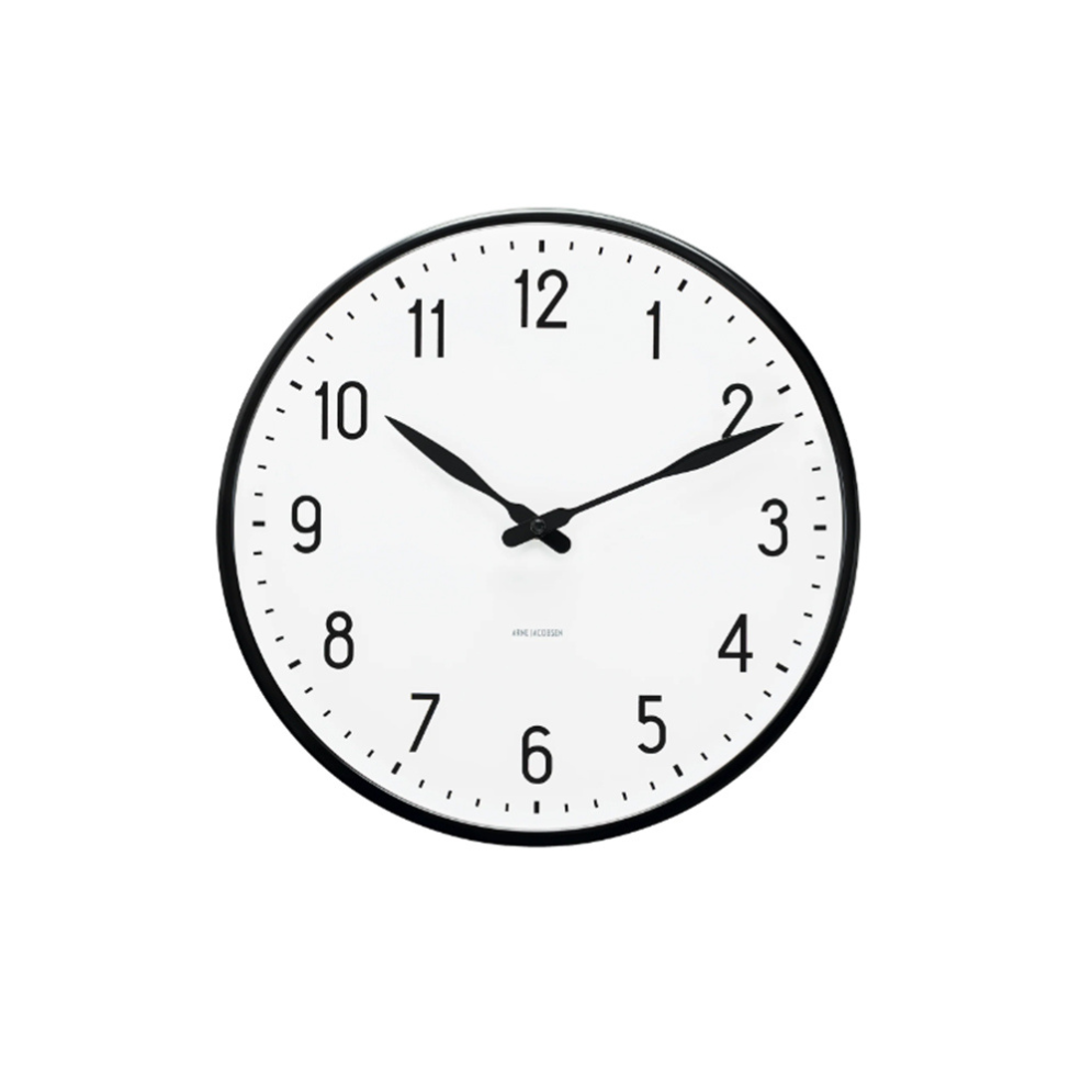Arne Jacobsen Station Wall Clock, Black/White, 8.3"