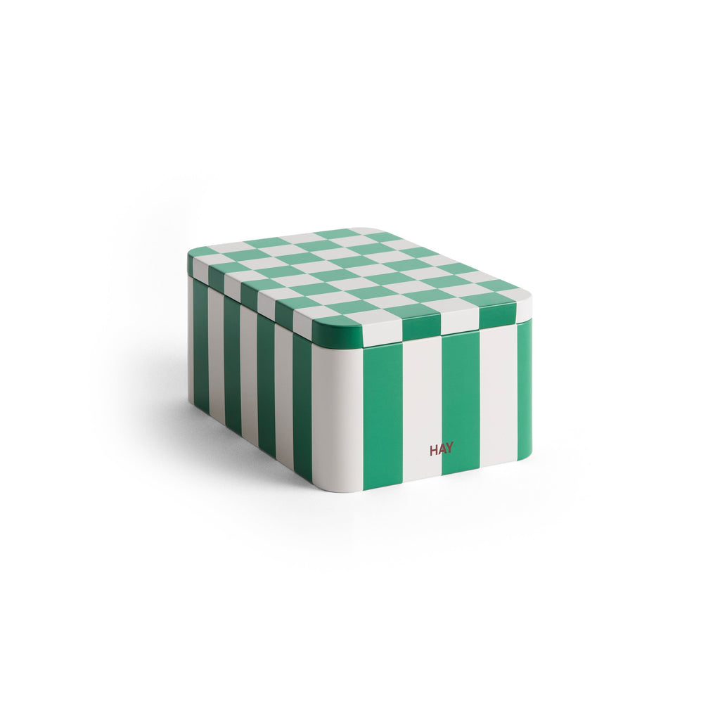 Tin Container, Small, Green/Off White