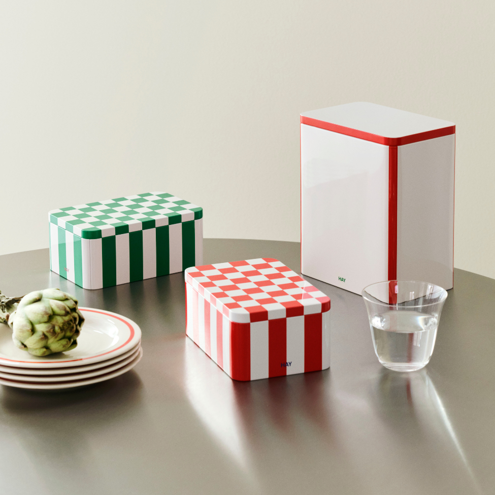 Tin Container, Small, Green/Off White
