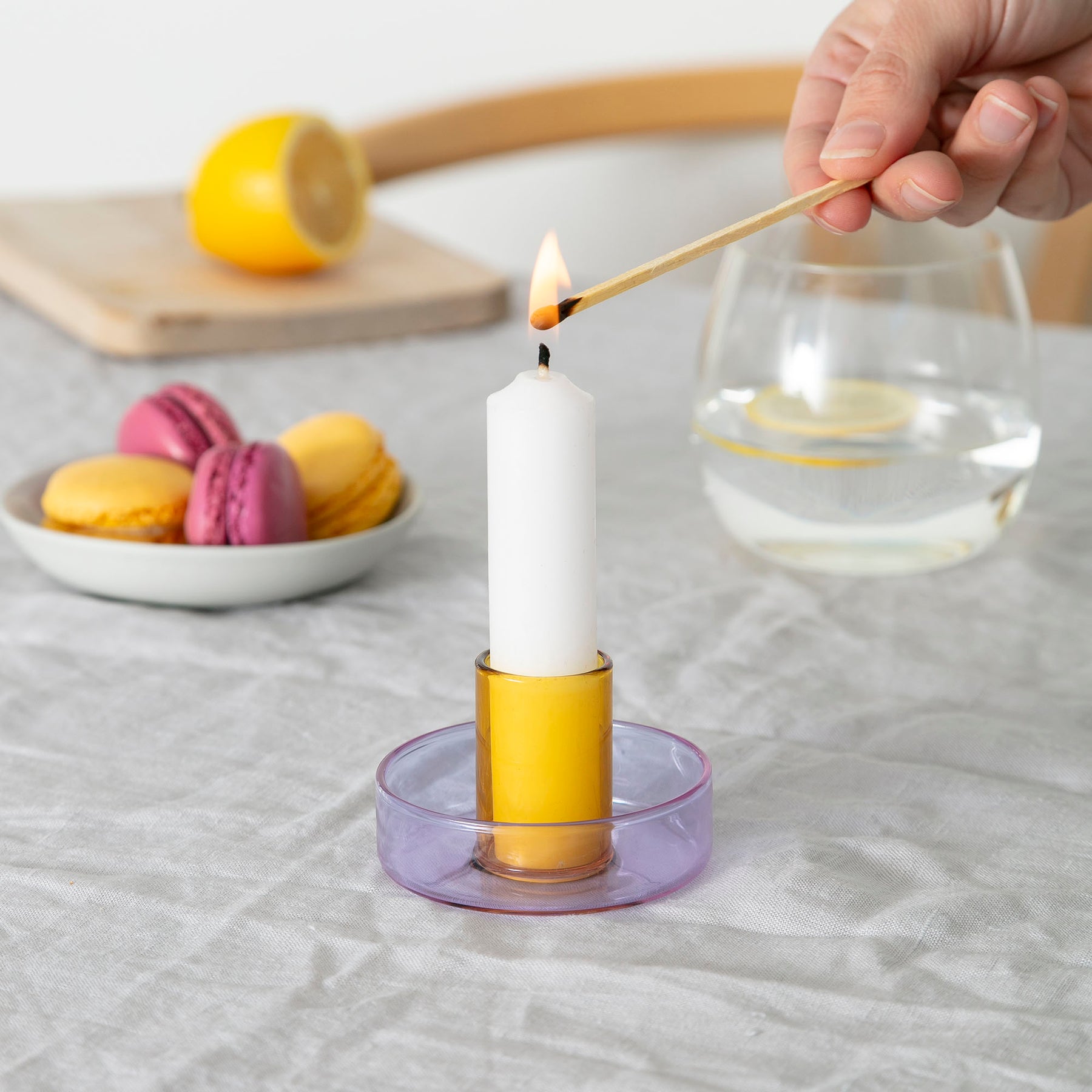 Duo Tone Glass Candle Holder, Lilac / Peach