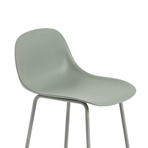 Fiber Stool with Backrest, Tube Base, 65cm, Dusty Green