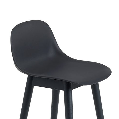 Fiber Stool, Black/Black Wood Base, With Backrest, 75 cm