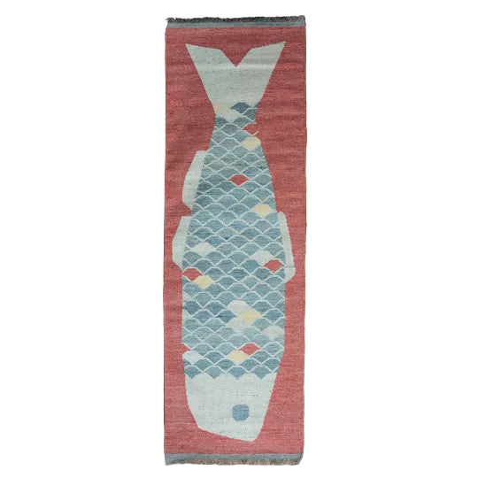 Lucky Fish Rug, 2'3x7', Blue