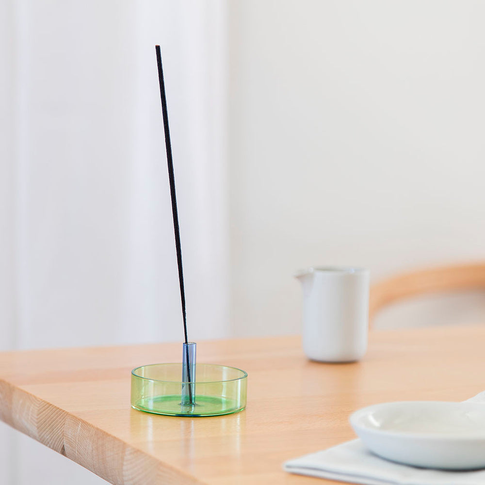 Duo Tone Glass Incense Holder , Green / Blue