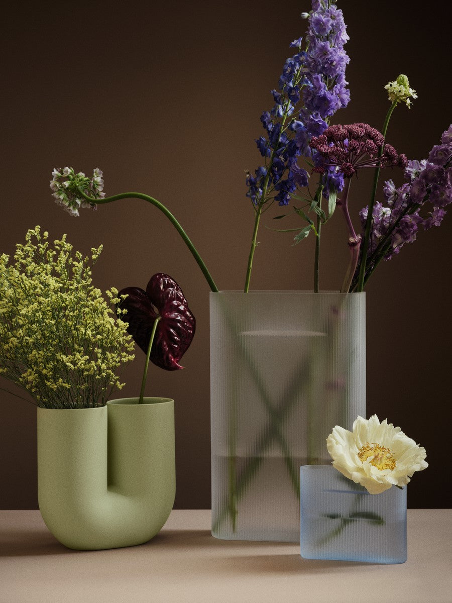 Ridge Vase Frosted, Light Blue, 6.7"