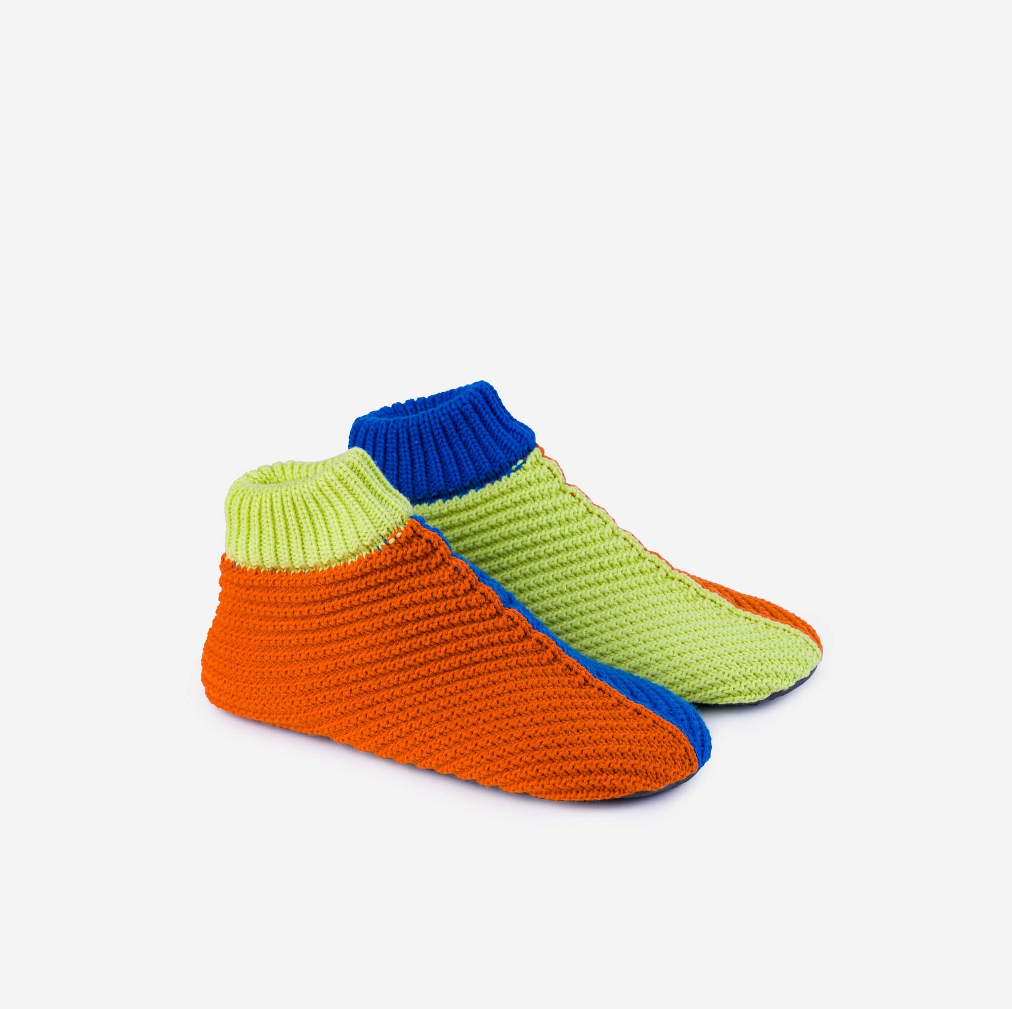 Mismatch Knit Bootie Slippers | Lime Cobalt / XL