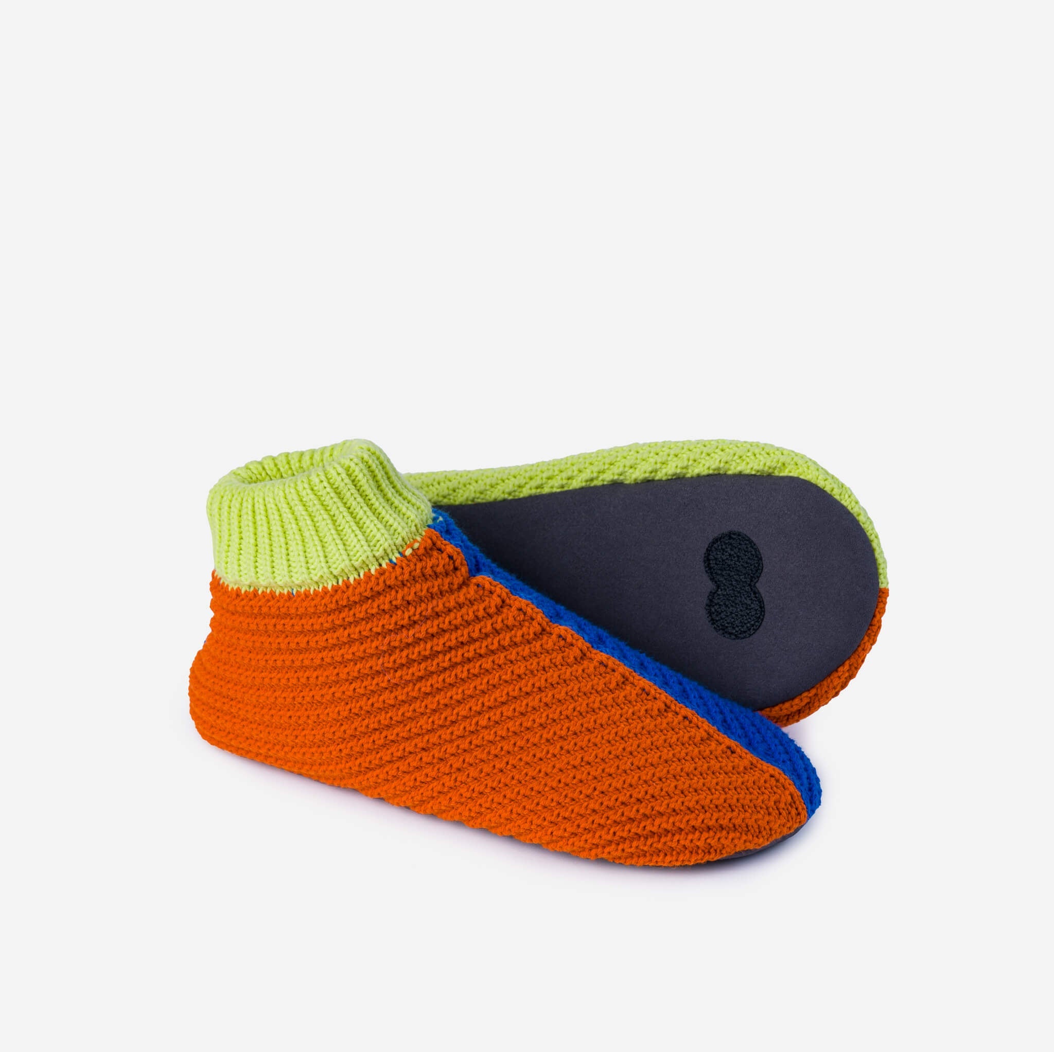 Mismatch Knit Bootie Slippers | Lime Cobalt / XL