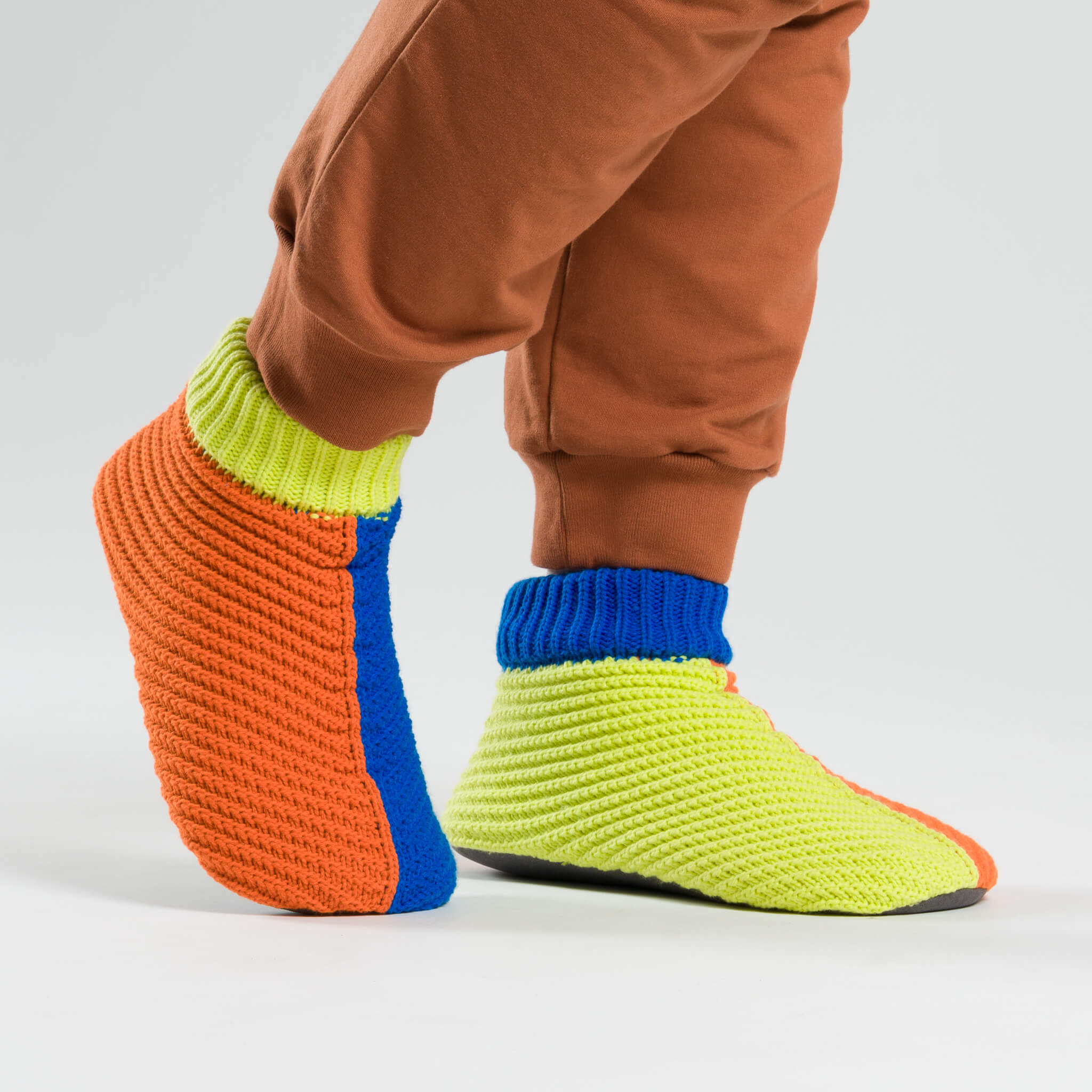 Mismatch Knit Bootie Slippers | Lime Cobalt / XL
