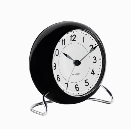 Arne Jacobsen Station Table Alarm Clock, Black/Black