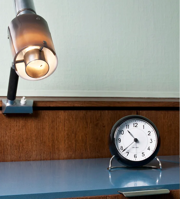 Arne Jacobsen Station Table Alarm Clock, Black/Black