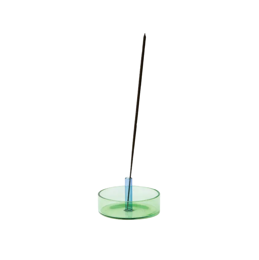 Duo Tone Glass Incense Holder , Green / Blue