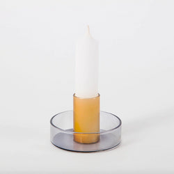 Duo Tone Glass Candle Holder - Smoke / Amber
