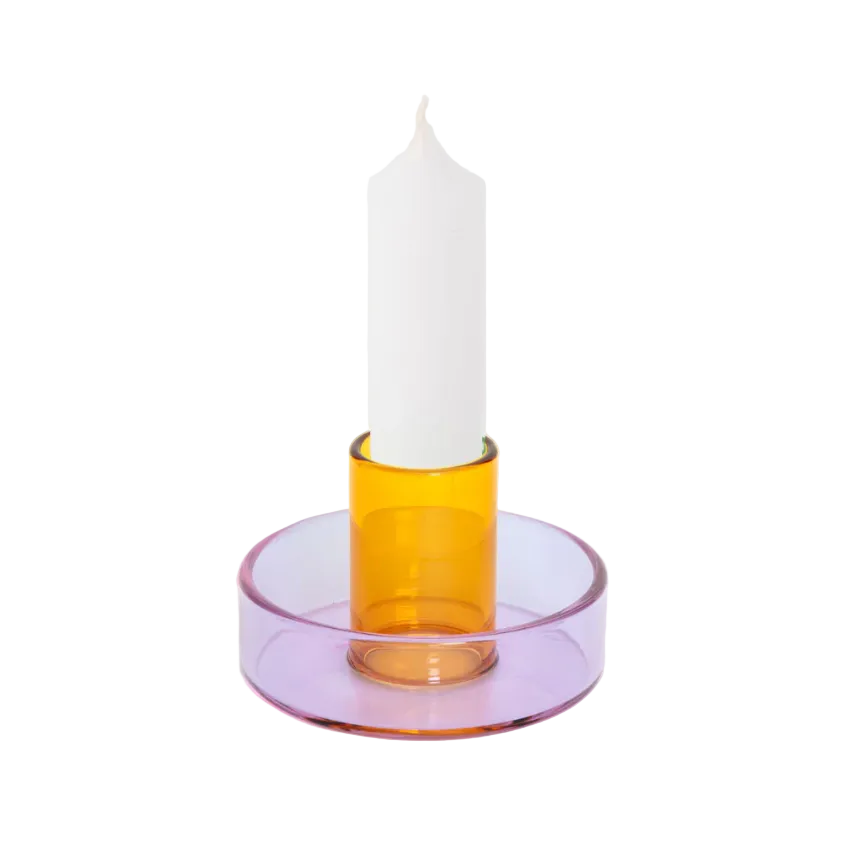 Duo Tone Glass Candle Holder, Lilac / Peach