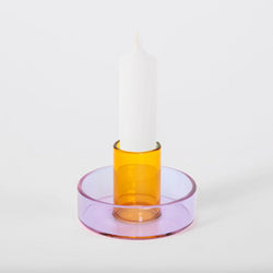 Duo Tone Glass Candle Holder- Lilac / Peach