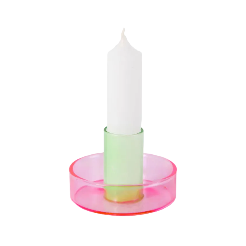 Duo Tone Glass Candle Holder, Pink / Green