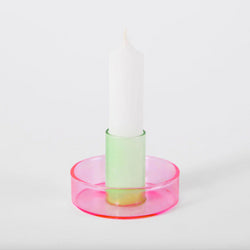 Duo Tone Glass Candle Holder- Pink / Green