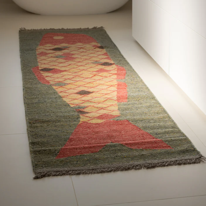 Lucky Fish Rug, 2'3x7', Gold