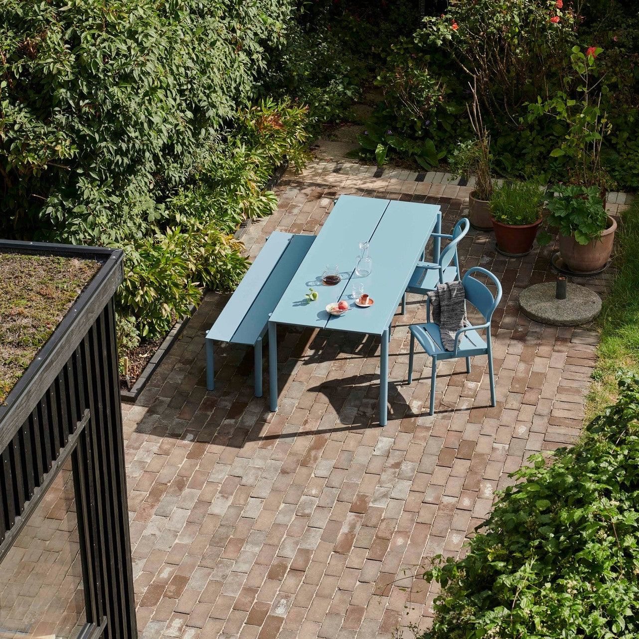 Linear Steel Bench, Light Blue 110cm