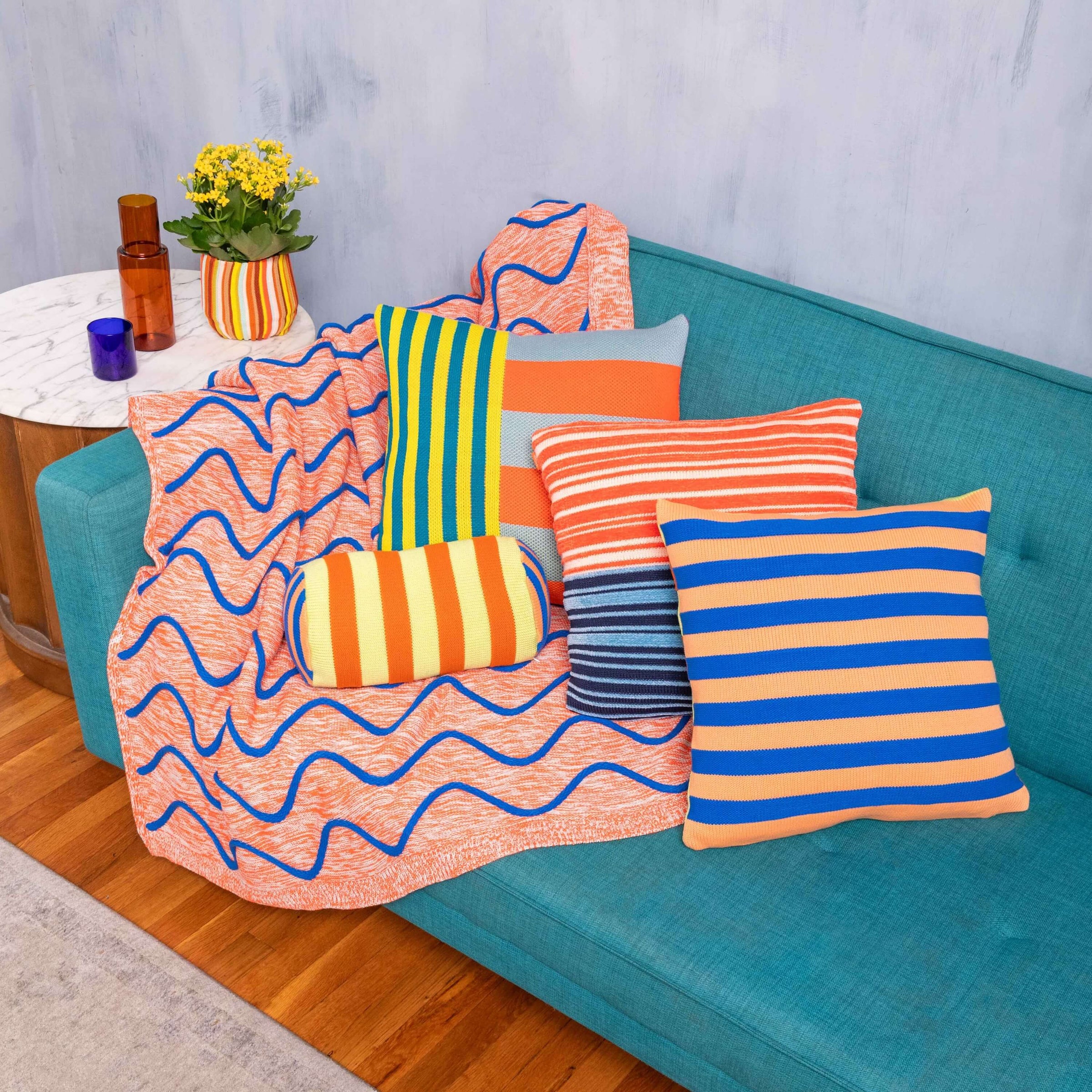 Super Stripe Pillow | Peach Cobalt
