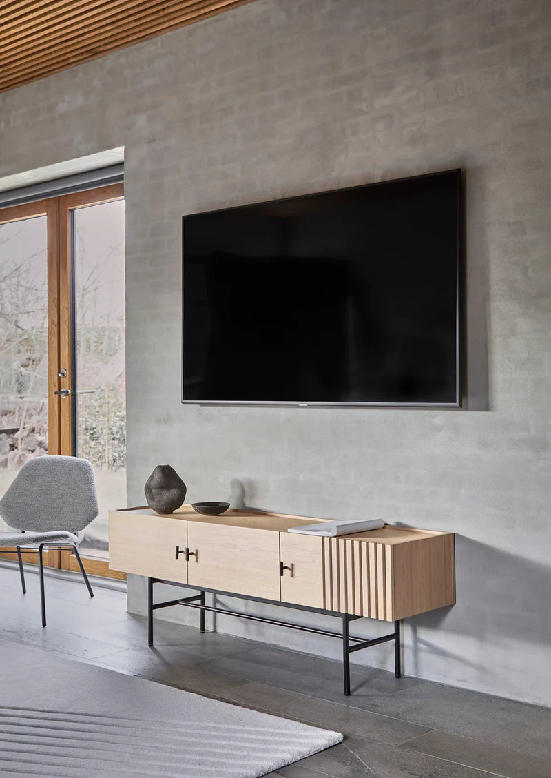 Array Low Sideboard (150 cm), White pigmented Oak with Black Painted Metal Legs