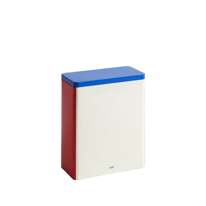 XL Off-White, Blue and Red Tin Container