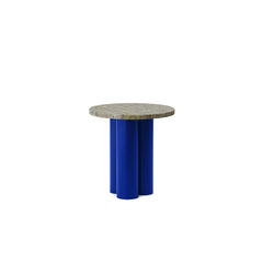 Dit Table Bright Blue, Travertine Silver Top