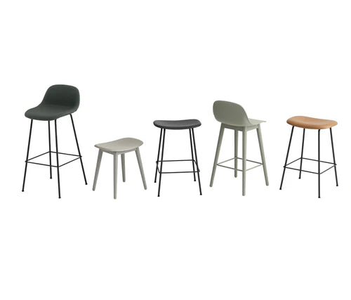 Fiber Stool with Backrest, Tube Base, 65cm, Dusty Green