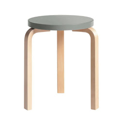 Artek Stool 60, Legs Natural Lacquered, Seat Grey Lacquered