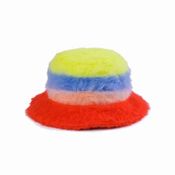 Fur Stripe Bucket Hat - Blush/Poppy