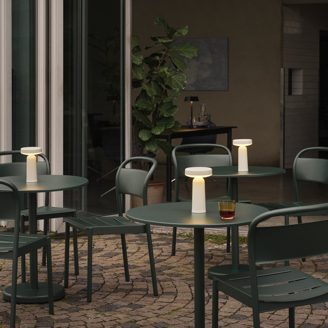 Linear Steel Side Chairs, Dark Green