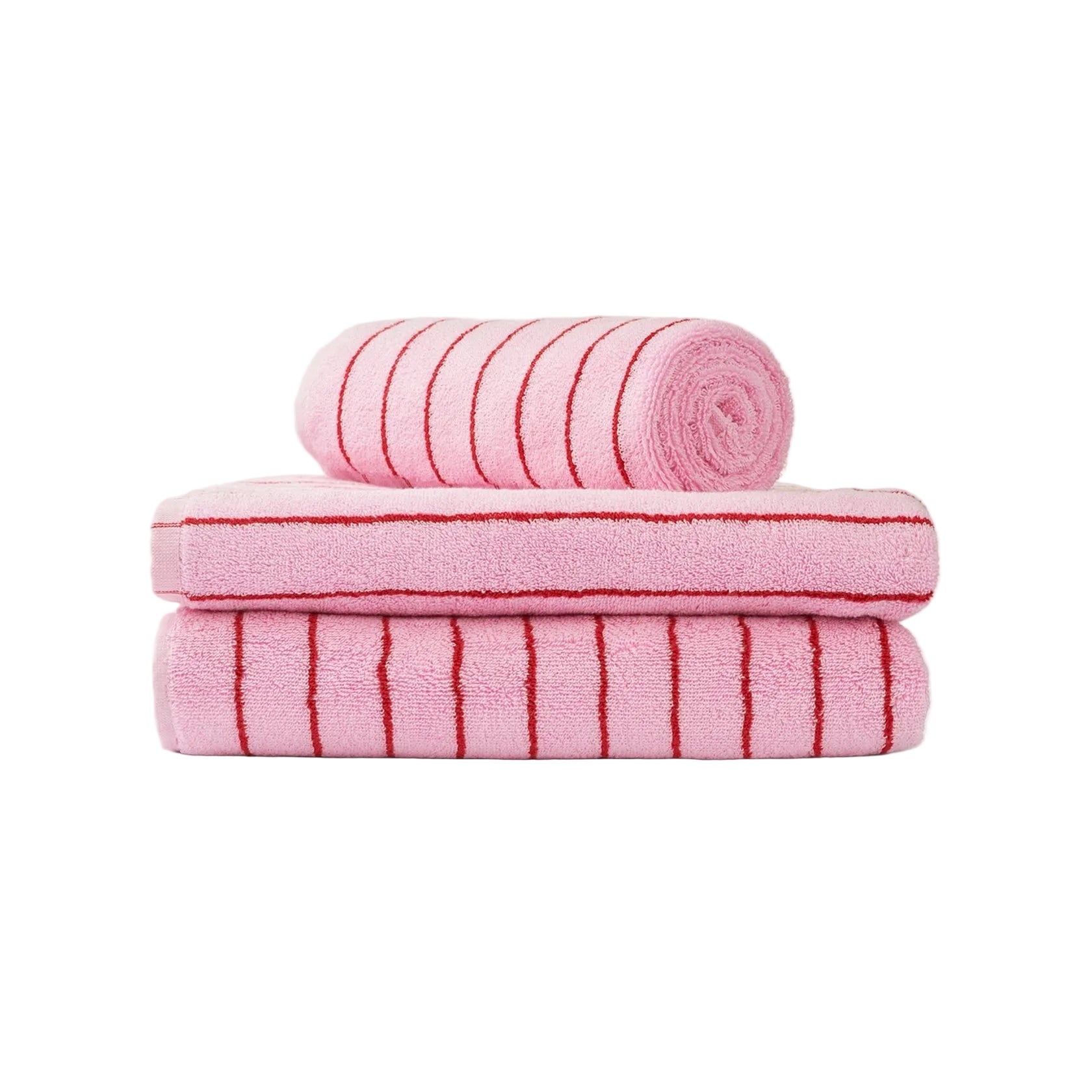 Naram Bath Towel, Baby Pink/Ski Patrol Red