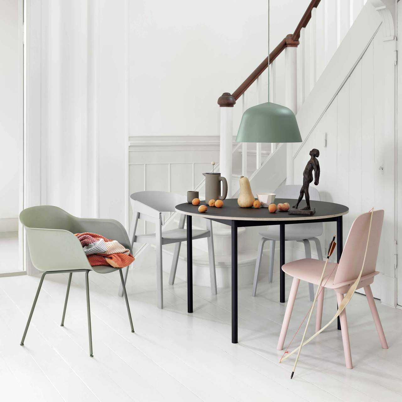 Fiber Arm Chair, Tube Base, Dusty Green