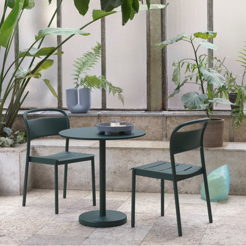 Linear Steel Side Chairs, Dark Green
