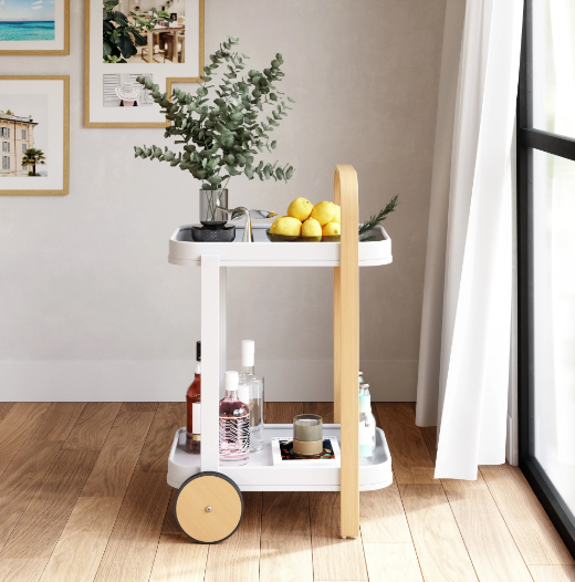Bellwood Bar Cart, White/Natural