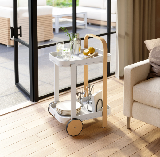 Bellwood Bar Cart, White/Natural