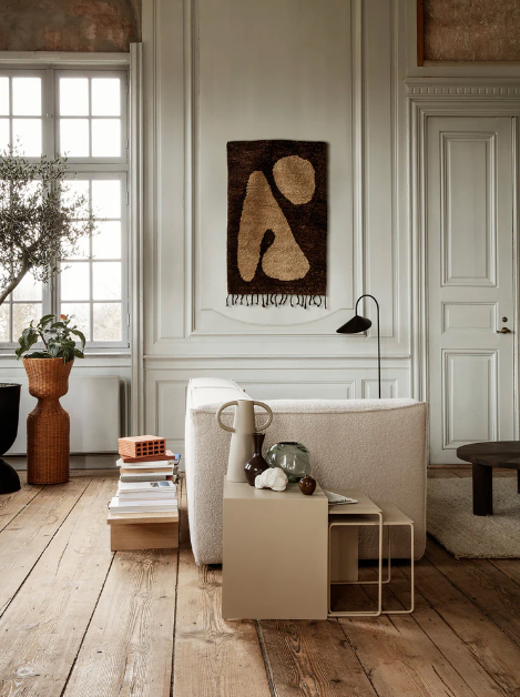 Abstract Rug, Small, Brown/Off white