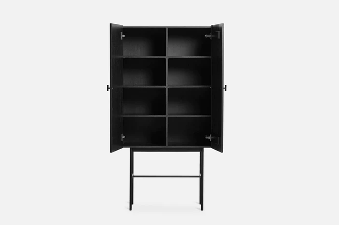 Array Highboard (80 cm), Black Painted Oak and Metal Legs