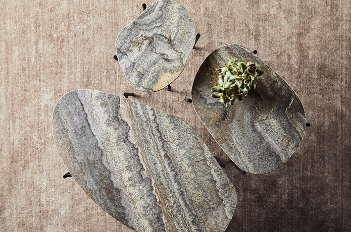 La Terra Occasional Table (Small), Grey Melange Travertine Top With Black Painted Metal Legs