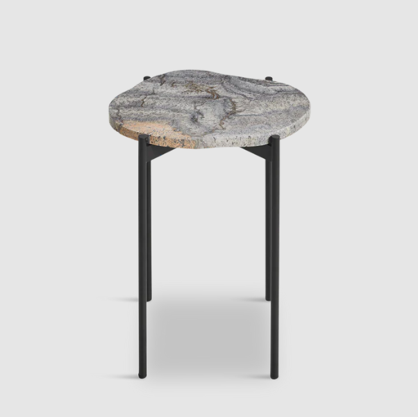 La Terra Occasional Table (Small), Grey Melange Travertine Top With Black Painted Metal Legs
