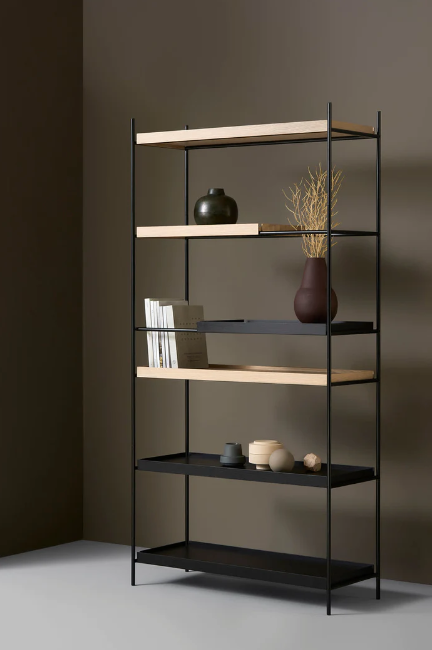 Tray Shelf (High),  2 Wide Oak and 2 Short and 2 Wide Black