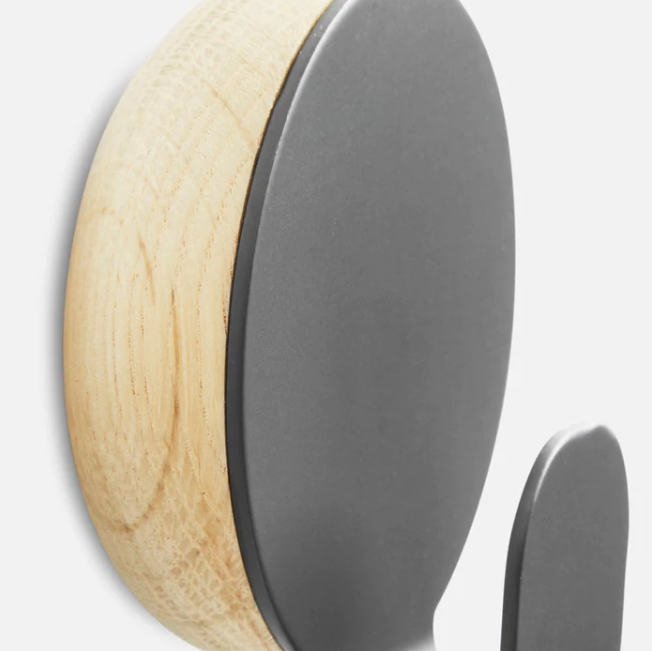 Haak Hook, Dark Grey Painted Metal and Solid Oak