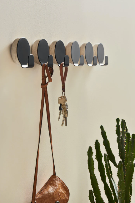 Haak Hook, Dark Grey Painted Metal and Solid Oak
