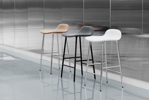 Form Stool, 65cm, White Seat, Chrome Base