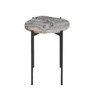 La Terra Occasional Table (Small), Grey Melange Travertine Top With Black Painted Metal Legs