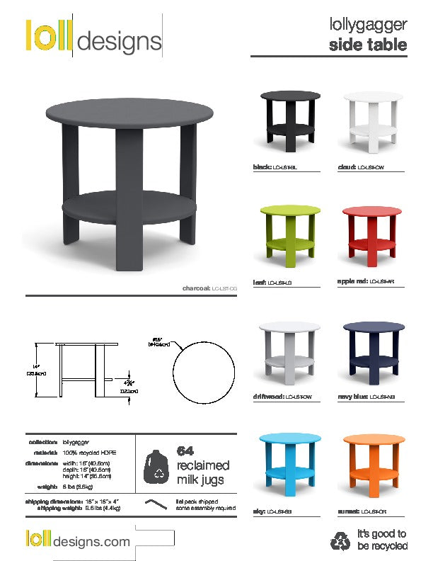 Lollygagger Round Side Table, Charcoal Grey, 16"