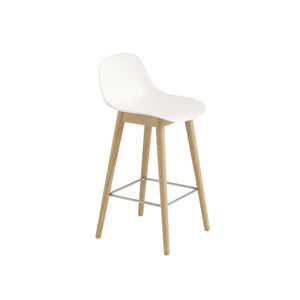 Fiber Stool 65 cm, With Backrest, Wood Base White/ Oak