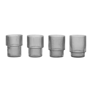 Ripple Glasses, Small, Smoked, Set of 4