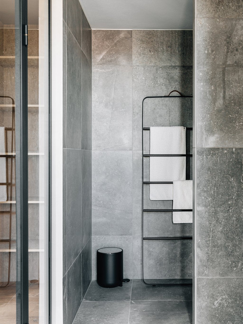 Towel Ladder, Black/Dark Oak-Shelving + Storage-Audo-vancouver special